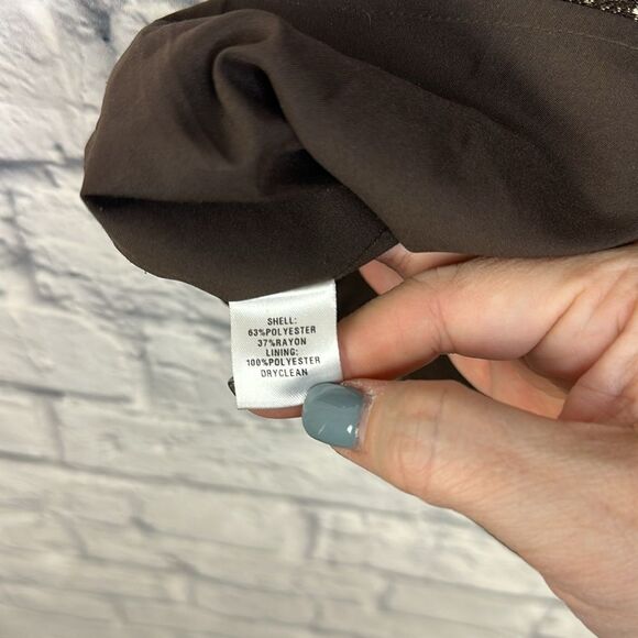 Loft Sheath Dress Size 6 Petites Brown Gold Metallic V Neck Exposed Zipper - Picture 4 of 7